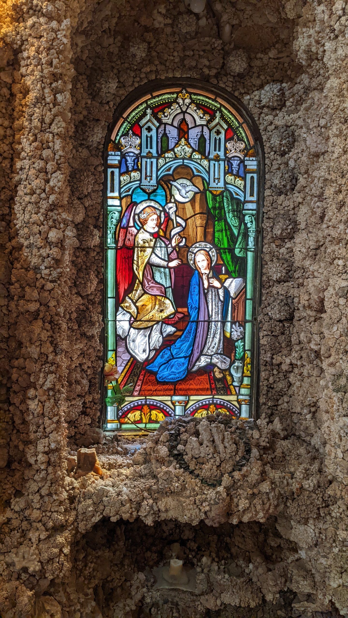 stained glass in grotto